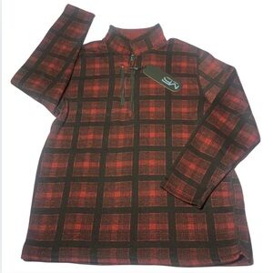NWT Mack Russo Men 2XL Quarter-Zip Pullover Fleece Red Black Buffalo Plaid Check